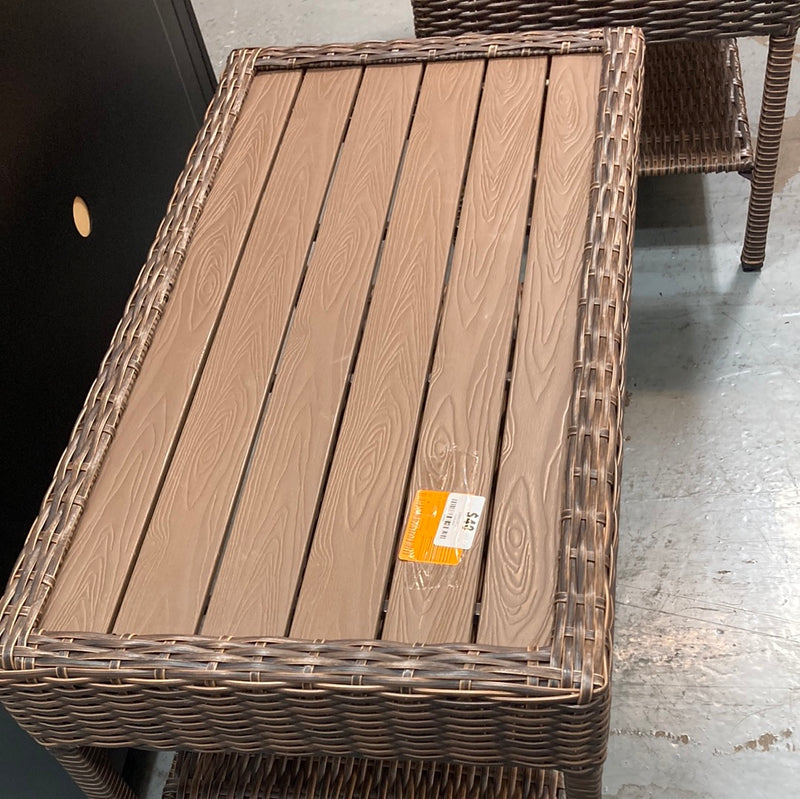 Cambridge Brown Wicker Patio Coffee Table with Faux Wood Top