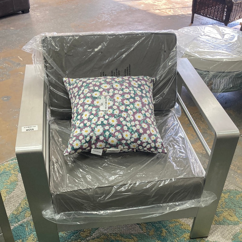 Cape Coral Silver 3-Piece Aluminum Patio Conversation Set with Sunbrella Cushions