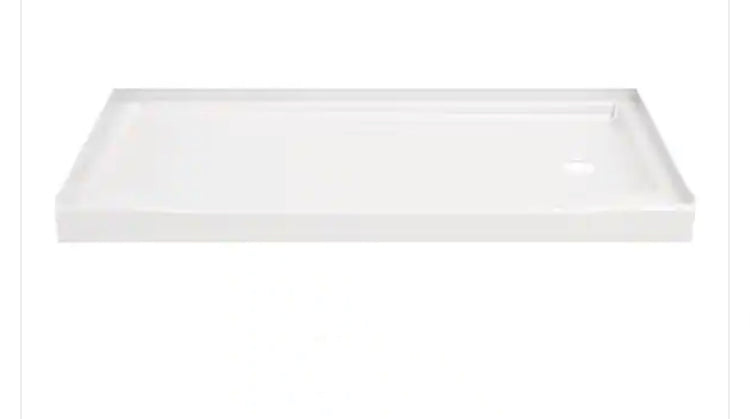 60 in. L x 30 in. W Alcove Shower Pan Base with Right Drain in High Gloss White