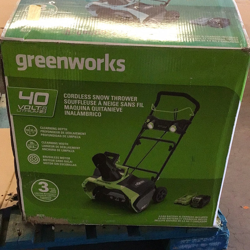 greenworks 40v cordless snow thrower with battery and charger 