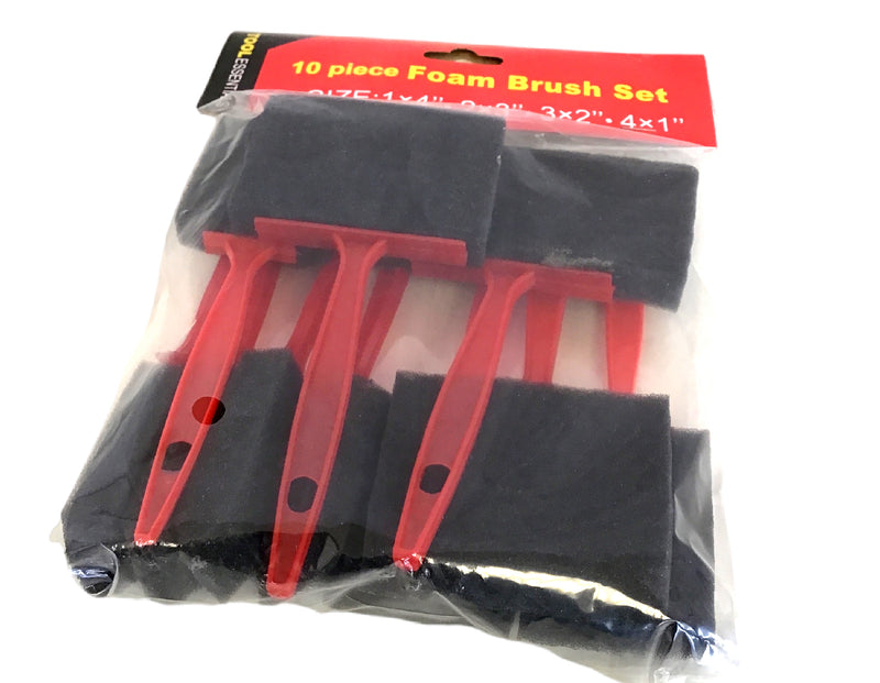 10-Piece Foam Brush Set with Plastic Handles